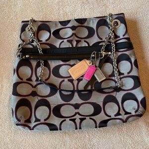 Black, Pink & Gray Coach Purse. Medium size.